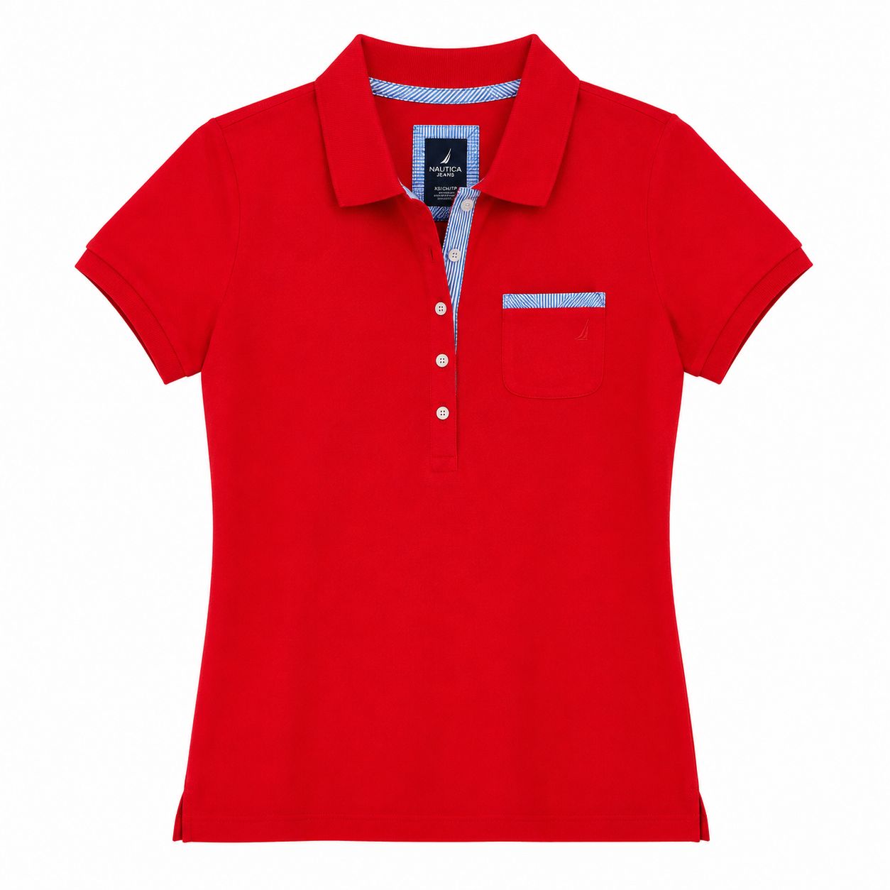 Nautica Jeans Red polo shirt from Nautica Jeans Co. has a chest pocket Women’s