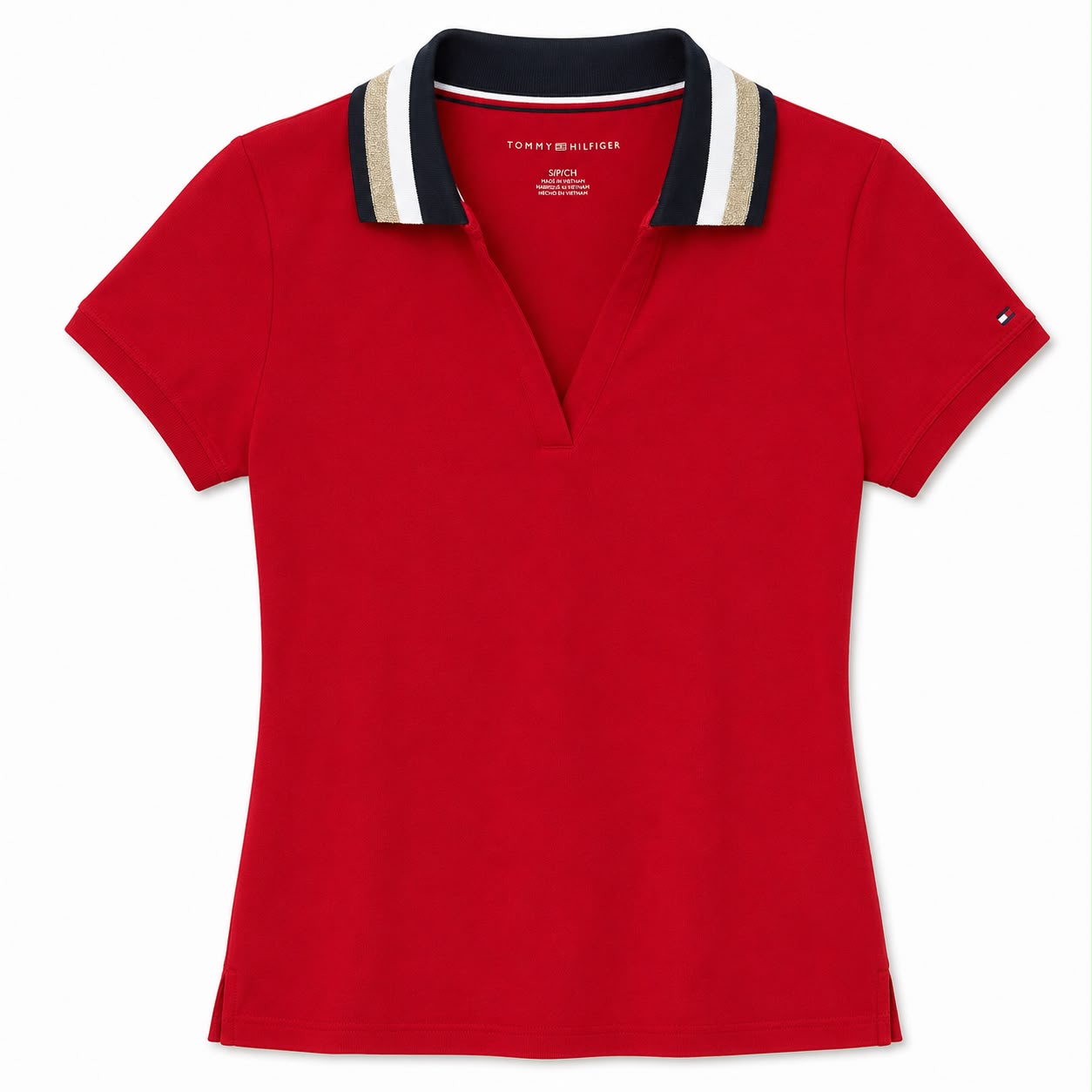 Tommy Hilfiger women's polo shirt stands out for its vibrant red color