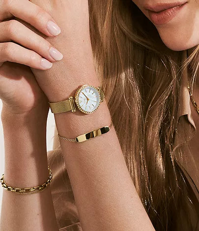 Fossil Tillie Mini Three-Hand Gold-Tone Stainless Steel Mesh Watch