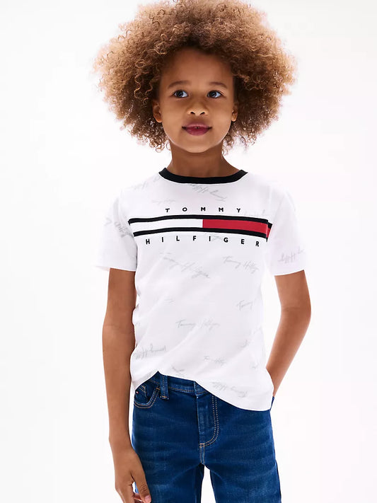 Tommy Hilfiger -Kids' Signature Flag Stripe Logo T-Shirt