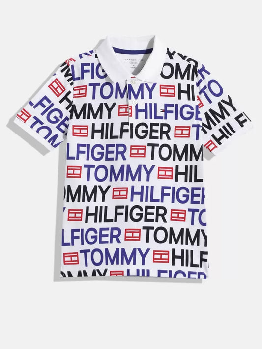 TOMMY HILFIGER  Boys Brand Logo Print Polo Collar Pure Cotton T- Shirts