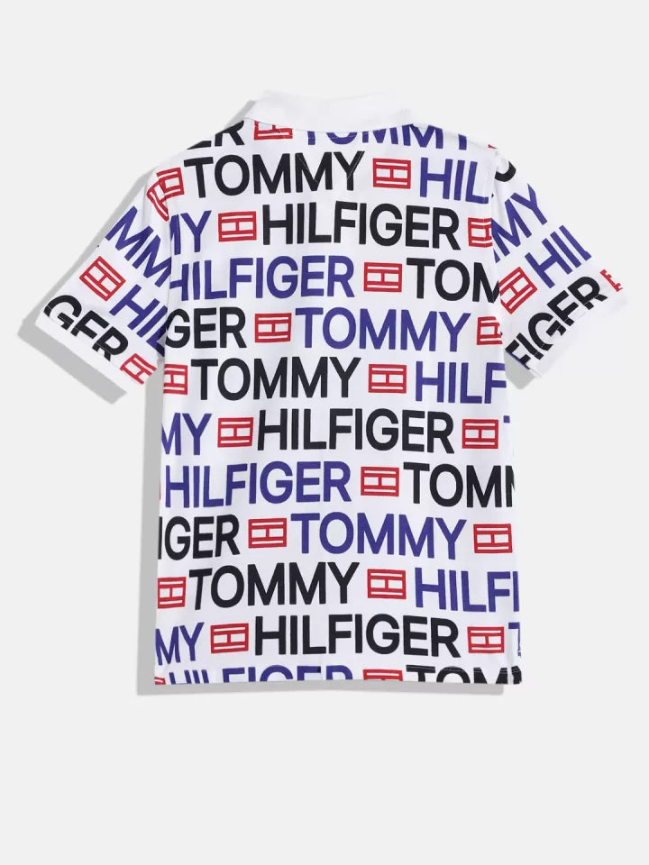TOMMY HILFIGER  Boys Brand Logo Print Polo Collar Pure Cotton T- Shirts