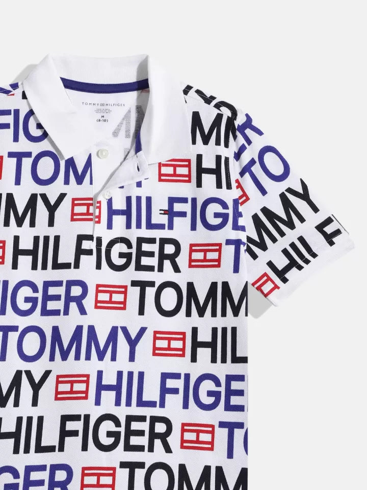 TOMMY HILFIGER  Boys Brand Logo Print Polo Collar Pure Cotton T- Shirts