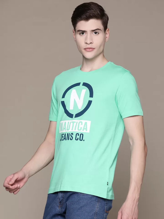 Nautica Brand Logo Printed Pure Cotton T-Shirt