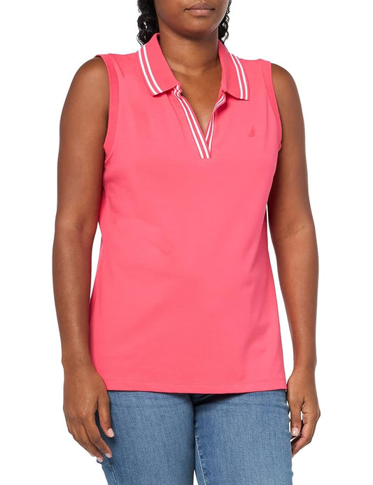 Nautica Polo liso sin mangas con cuello Johnny para mujer
