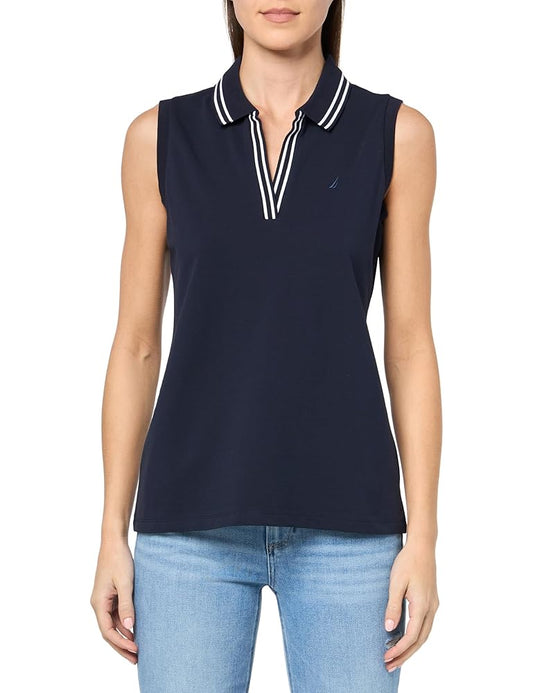 Nautica Polo liso sin mangas con cuello Johnny para mujer