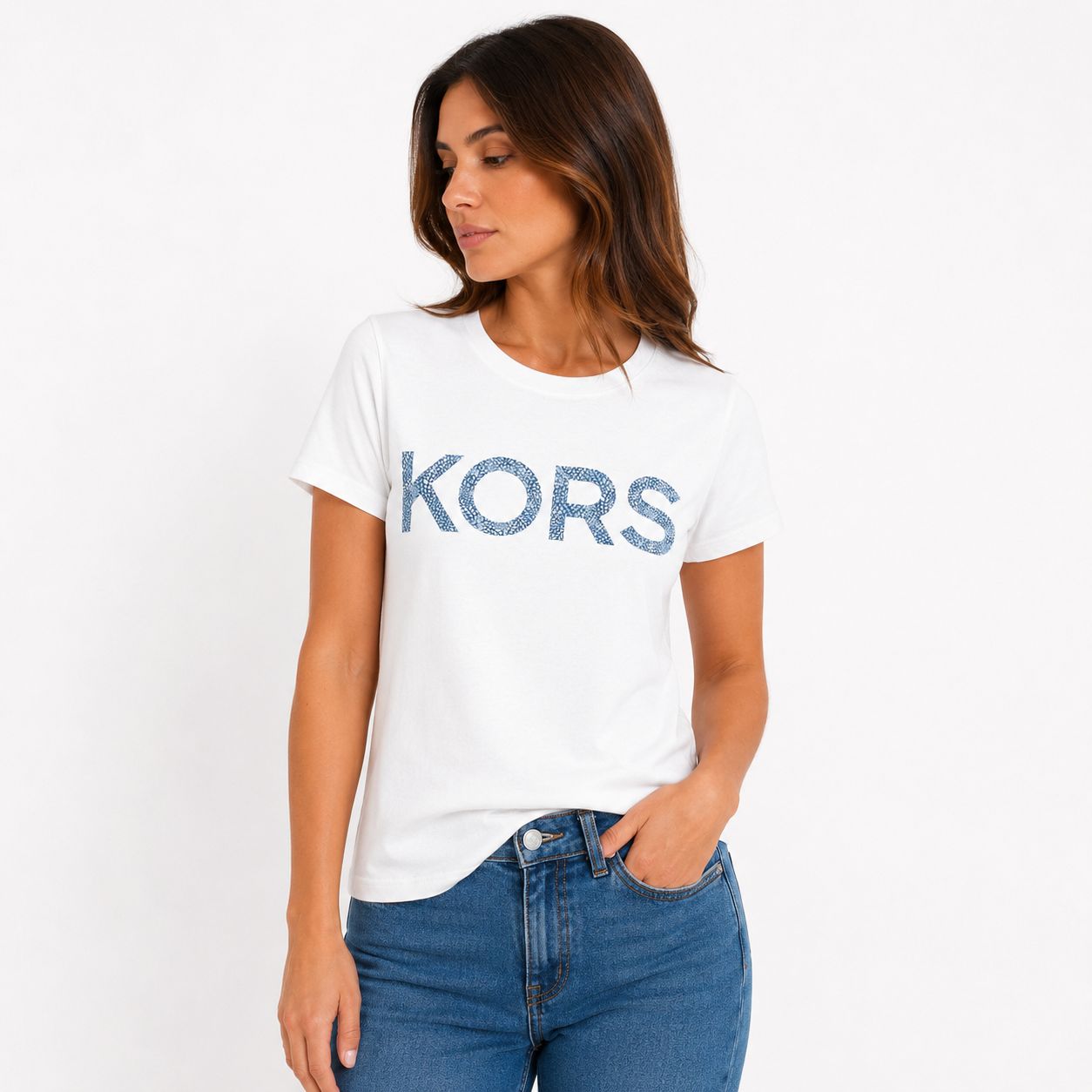 Michael Kors A graphic logo on the chest with a blue floral print Women’s