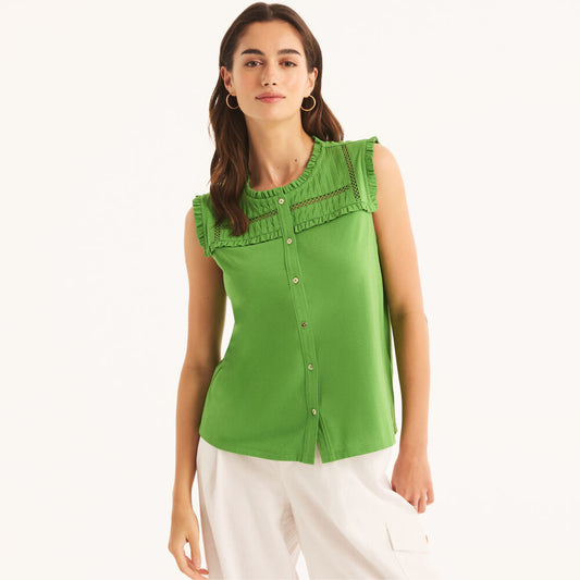 Nautica Ruffle Pintuck Top