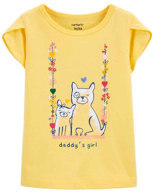 Carter’s-Camiseta de manga corta con estampado de gato para niña en amarillo