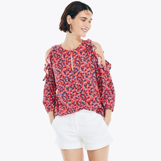 Nautica Sustainably Crafted Cold Shoulder Split Neck Top