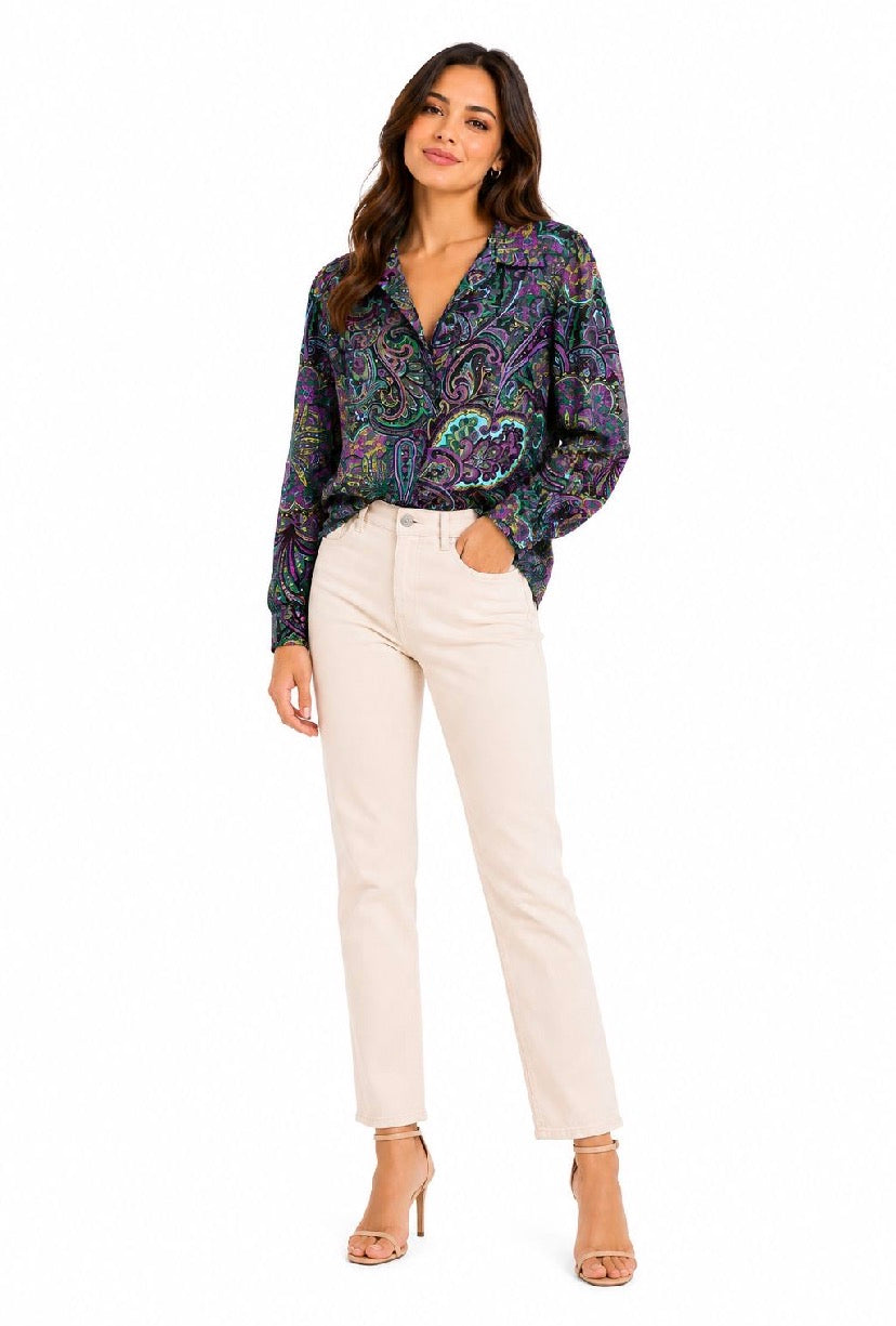 Rafaella Paisley Print Shine Satin Blouse