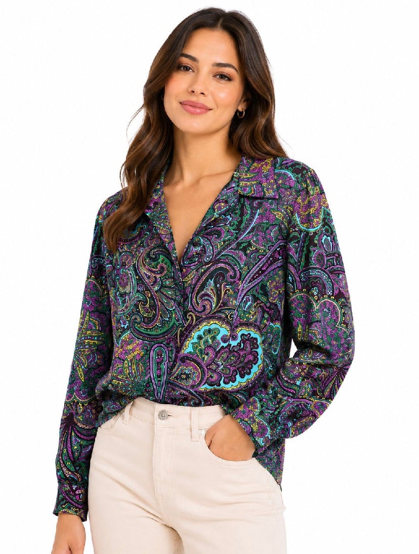 Rafaella Paisley Print Shine Satin Blouse