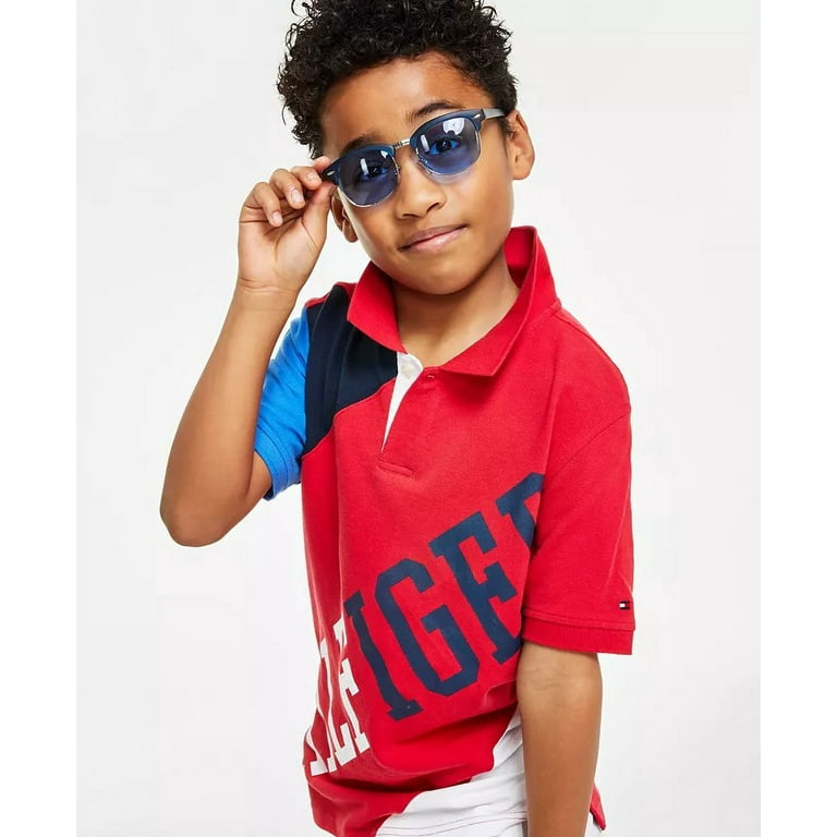 Tommy Hilfiger Red Planet Little Boys Diagonal Pieced Polo Shirt