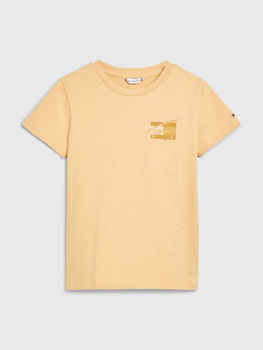 Tommy Hilfiger-Camiseta Para Niña Amarilla Con Firma Sensorial