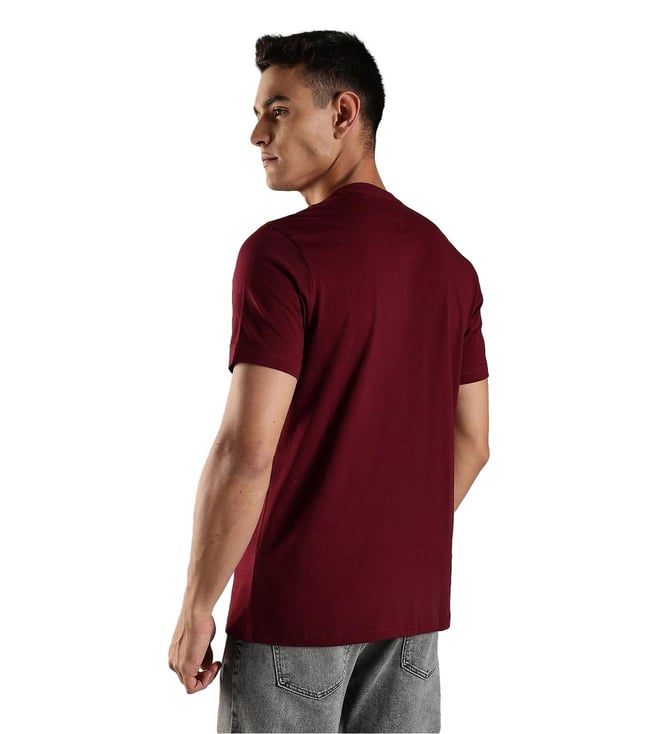 Tommy Hilfiger  Burgundy Cotton Regular Fit Logo Printed T-Shirt