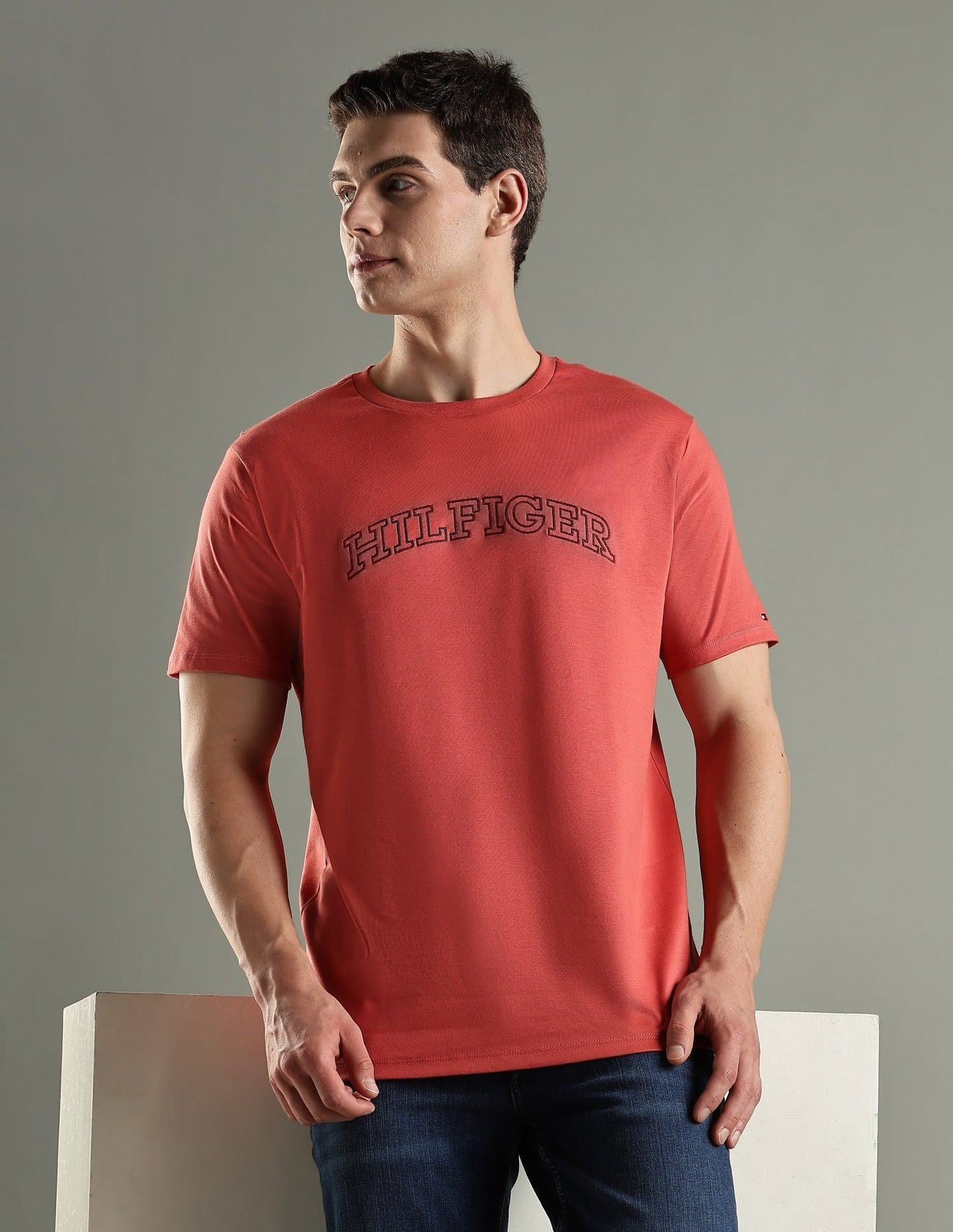 Tommy Hilfiger Red Cotton Regular Fit Logo Printed T-Shirt