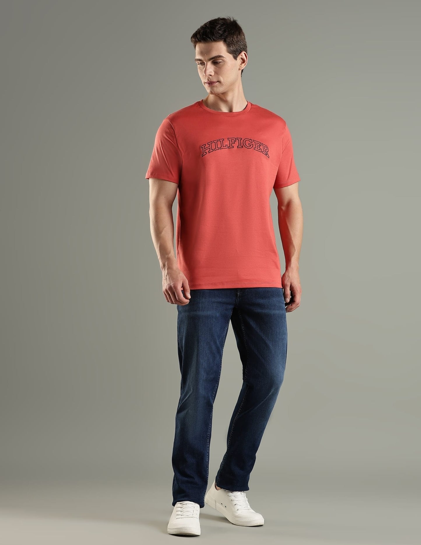 Tommy Hilfiger Red Cotton Regular Fit Logo Printed T-Shirt