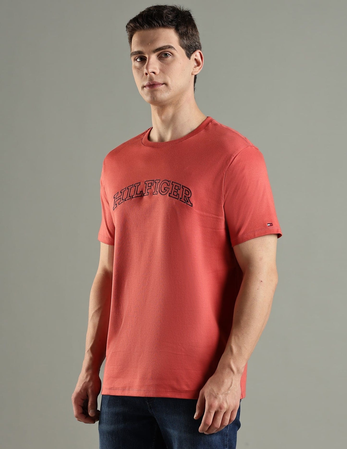 Tommy Hilfiger Red Cotton Regular Fit Logo Printed T-Shirt