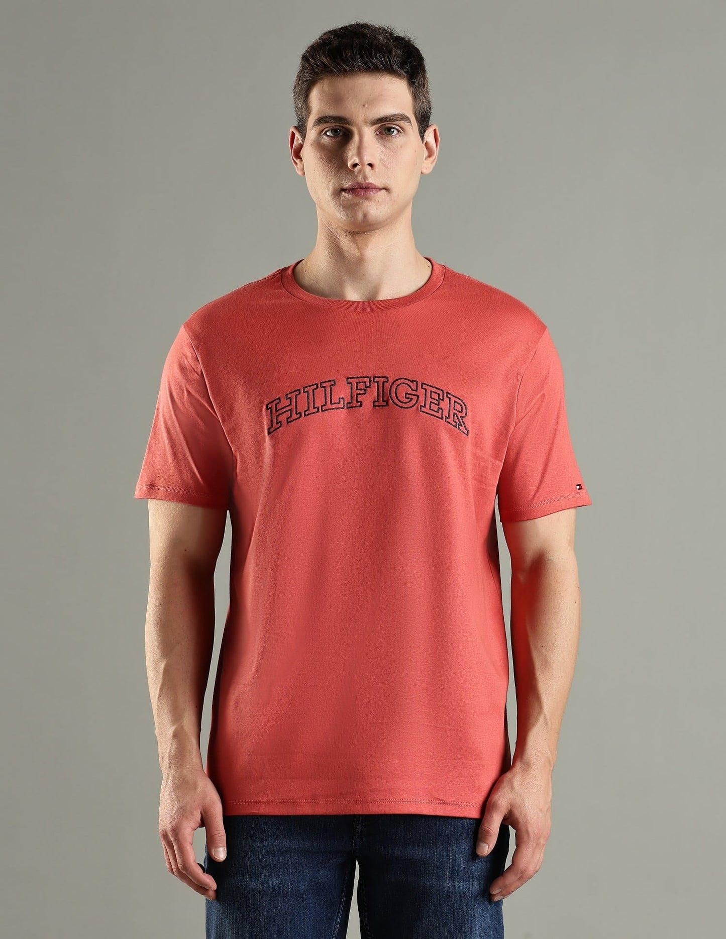 Tommy Hilfiger Red Cotton Regular Fit Logo Printed T-Shirt