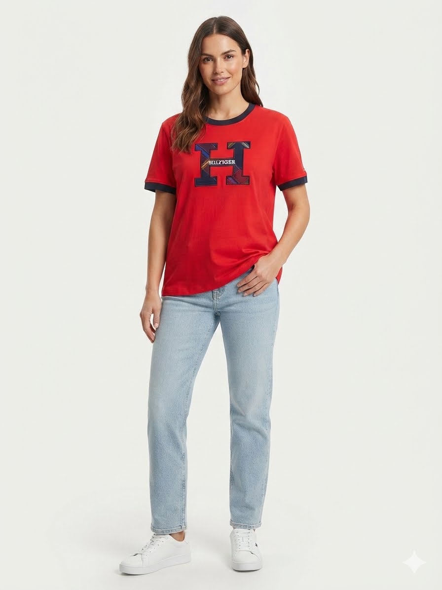TOMMY HILFIGER-Plaid Monogram Crewneck T-Shirt