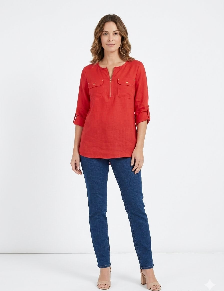 Emily Daniels blouse in a vibrant red color