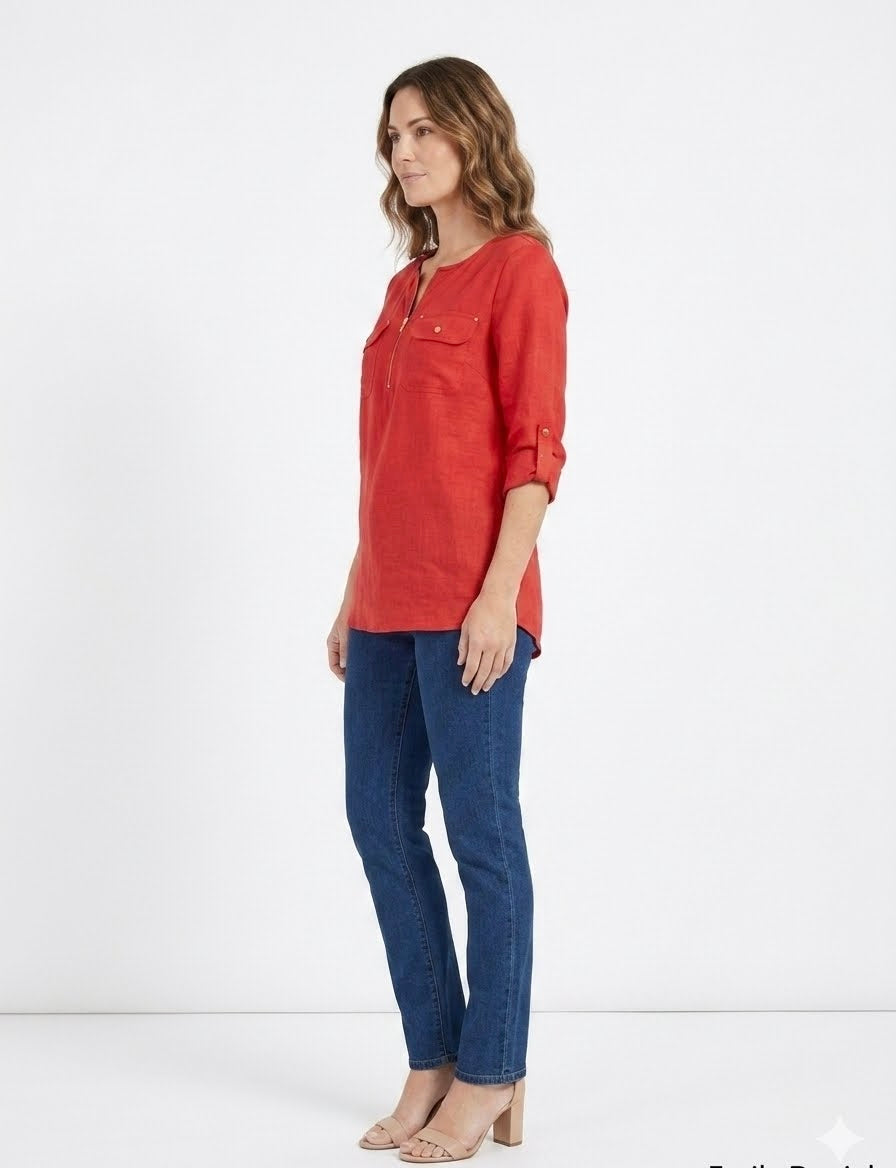 Emily Daniels blouse in a vibrant red color