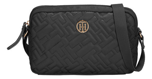 Tommy Hilfiger-Bolsa Bandolera Tommy Hilfiger Con Logo Para Mujer Acabado de los herrajes Dorado Golor Negro Diseño de la Tela Liso