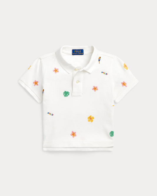 Ralph Lauren Tropical-Embroidery Mesh Boxy Polo Shirt