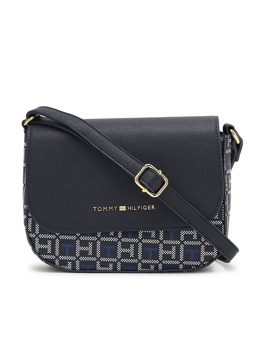 Tommy Hilfiger Women’s Crossbody Saddle Bag – Navy Monogram Print