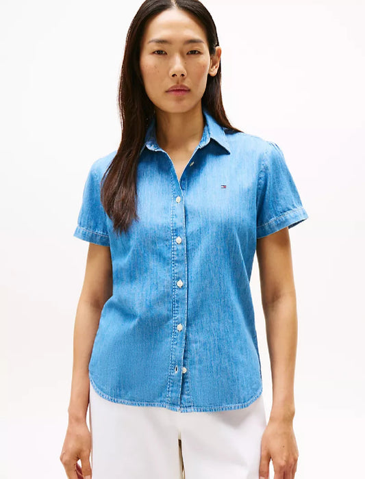 Tommy Hilfiger-Chambray Puff-Sleeve Shirt