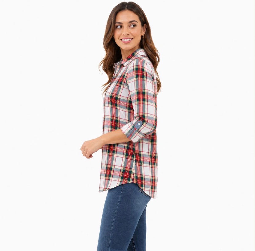 Tommy Hilfiger Women's Roll-Tab Tinsel Tartan Shirt