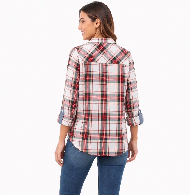 Tommy Hilfiger Women's Roll-Tab Tinsel Tartan Shirt