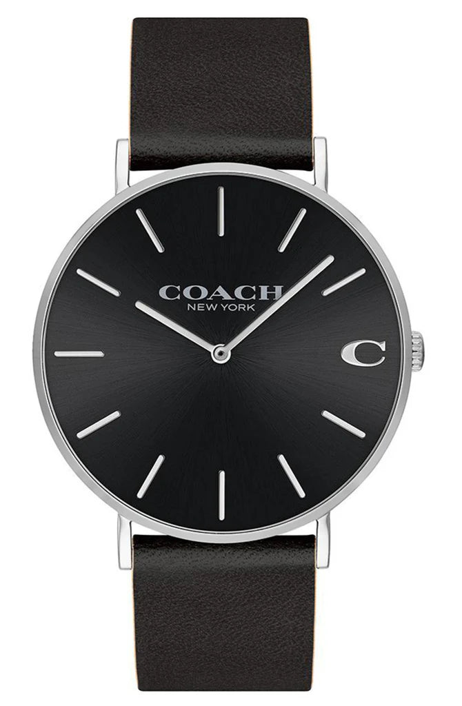 Coach Charles Men's Watch With Black Leather Strap And Black Dial