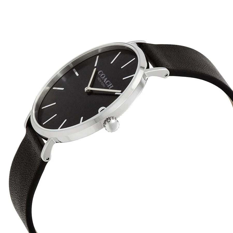 Coach Charles Men's Watch With Black Leather Strap And Black Dial