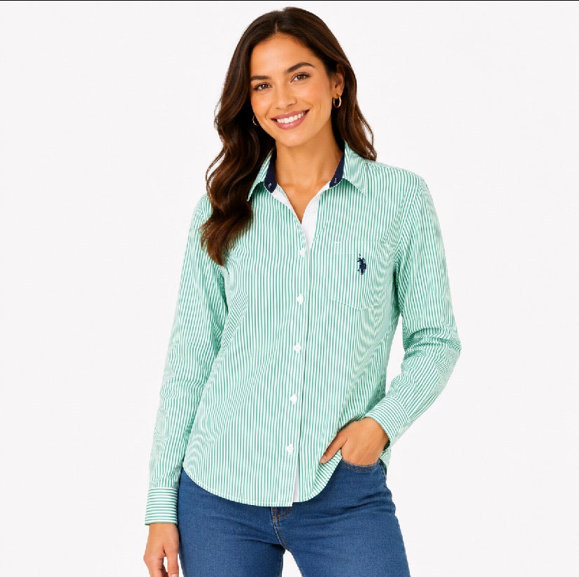 U.S. Polo Assn green striped shirt Women’s