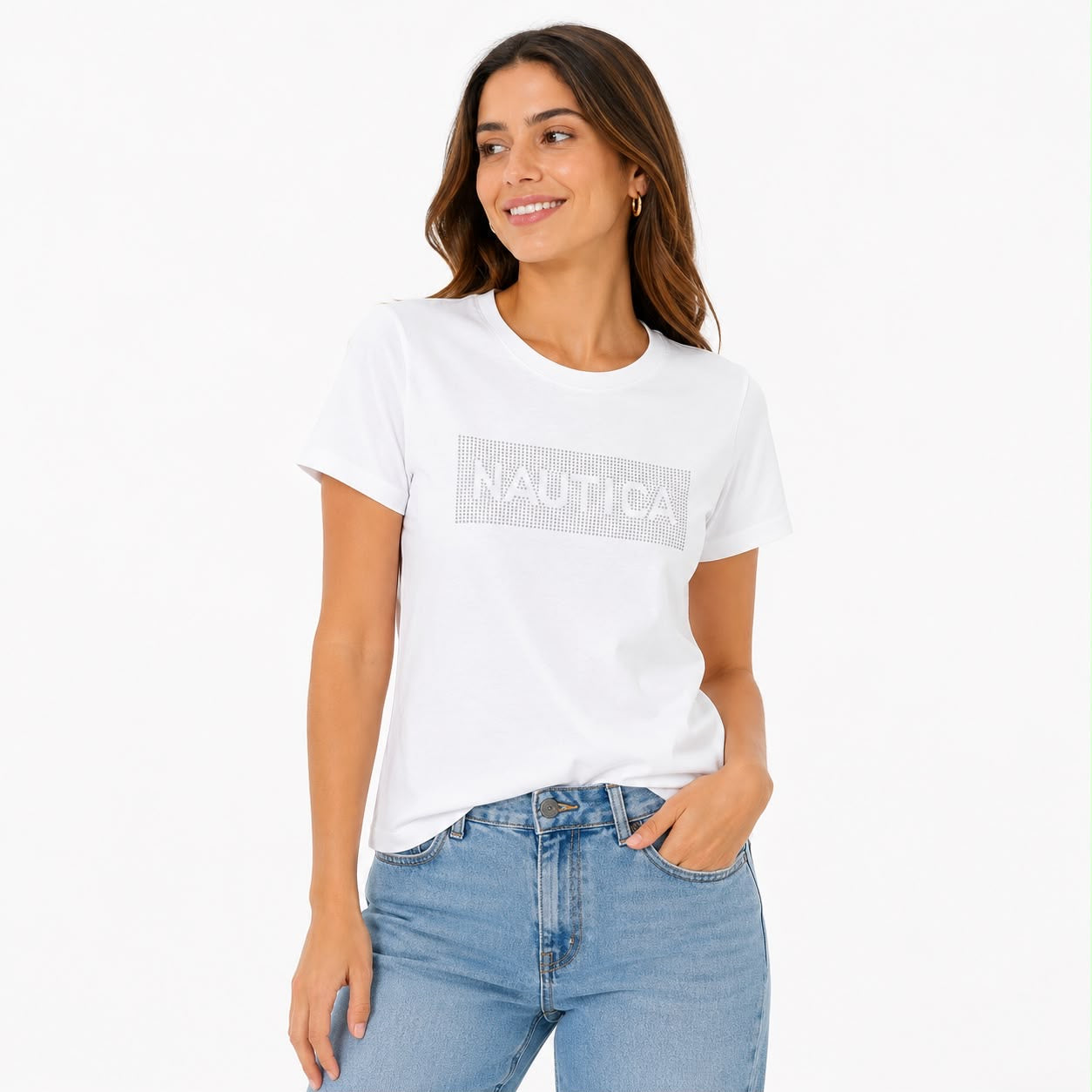 Náutica rhinestone logo graphic t-shirt