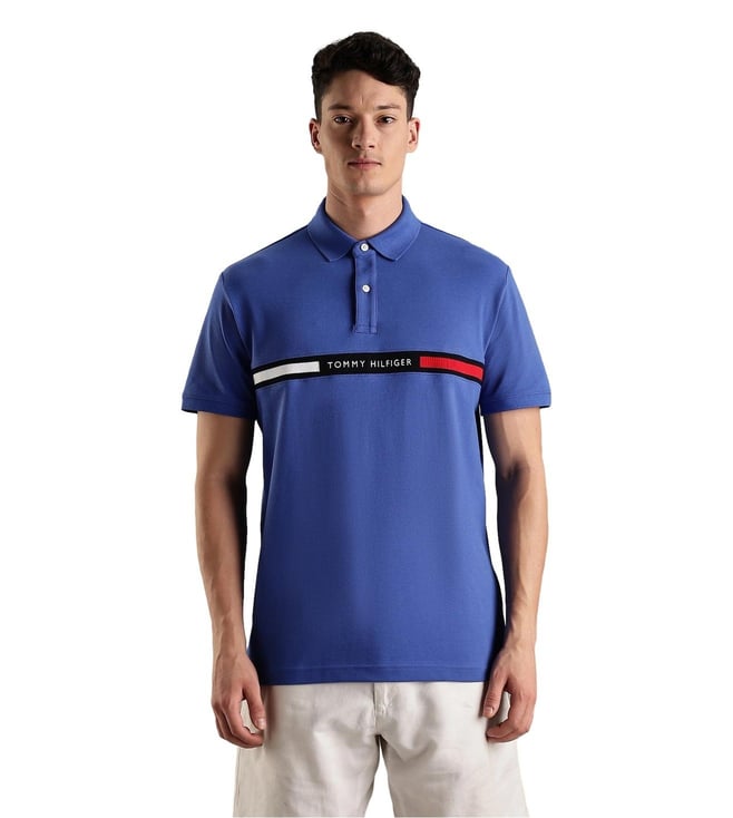 TOMMY HILFIGER BLUE LOGO REGULAR FIT COTTON POLO T-SHIRT