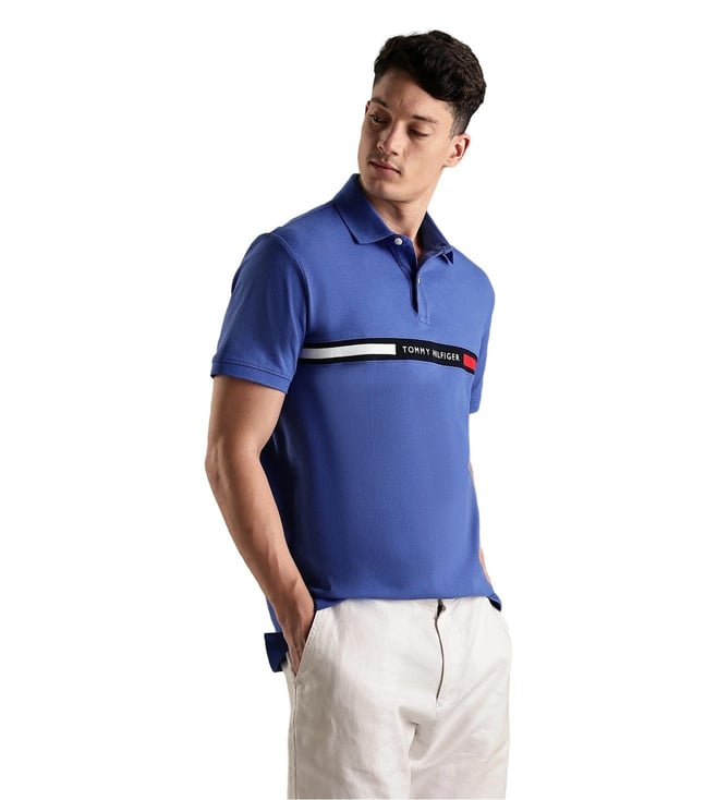 TOMMY HILFIGER BLUE LOGO REGULAR FIT COTTON POLO T-SHIRT