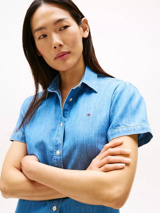 Tommy Hilfiger-Chambray Puff-Sleeve Shirt
