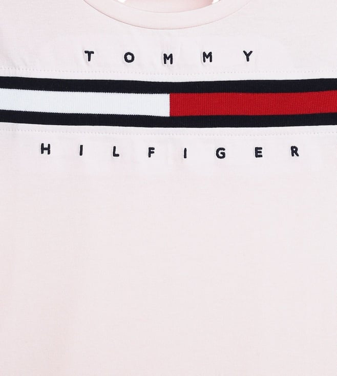 Tommy Hilfiger Girls Peach Solid Round Neck T-Shirt