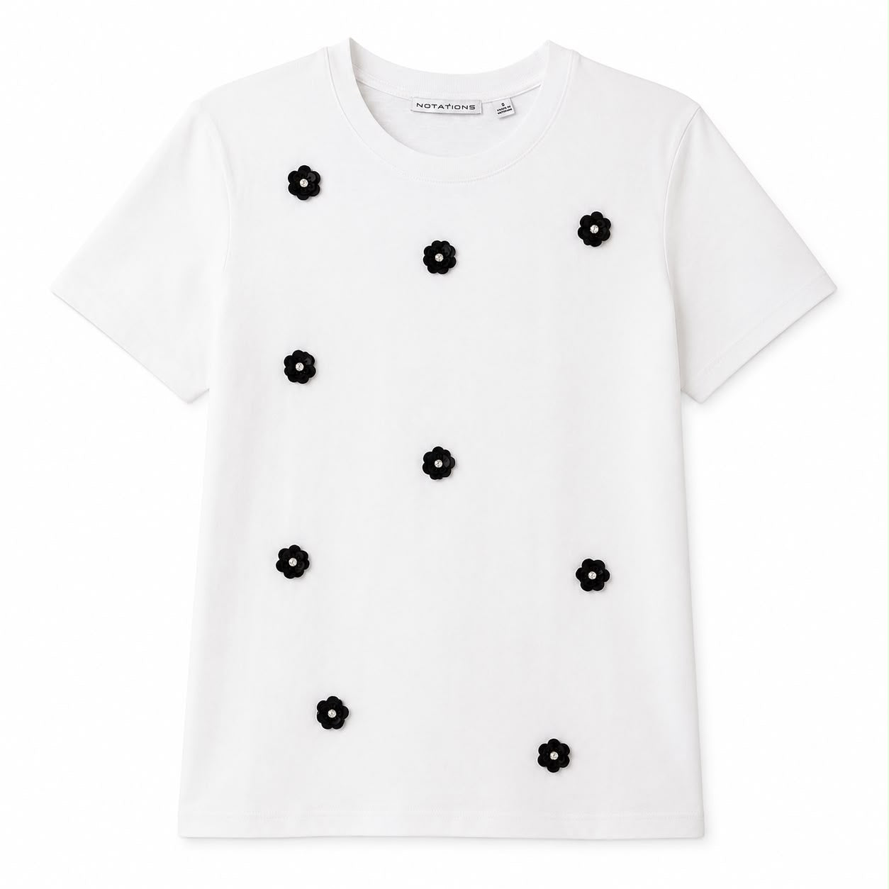 Notations White round neck and short sleeve t-shirt