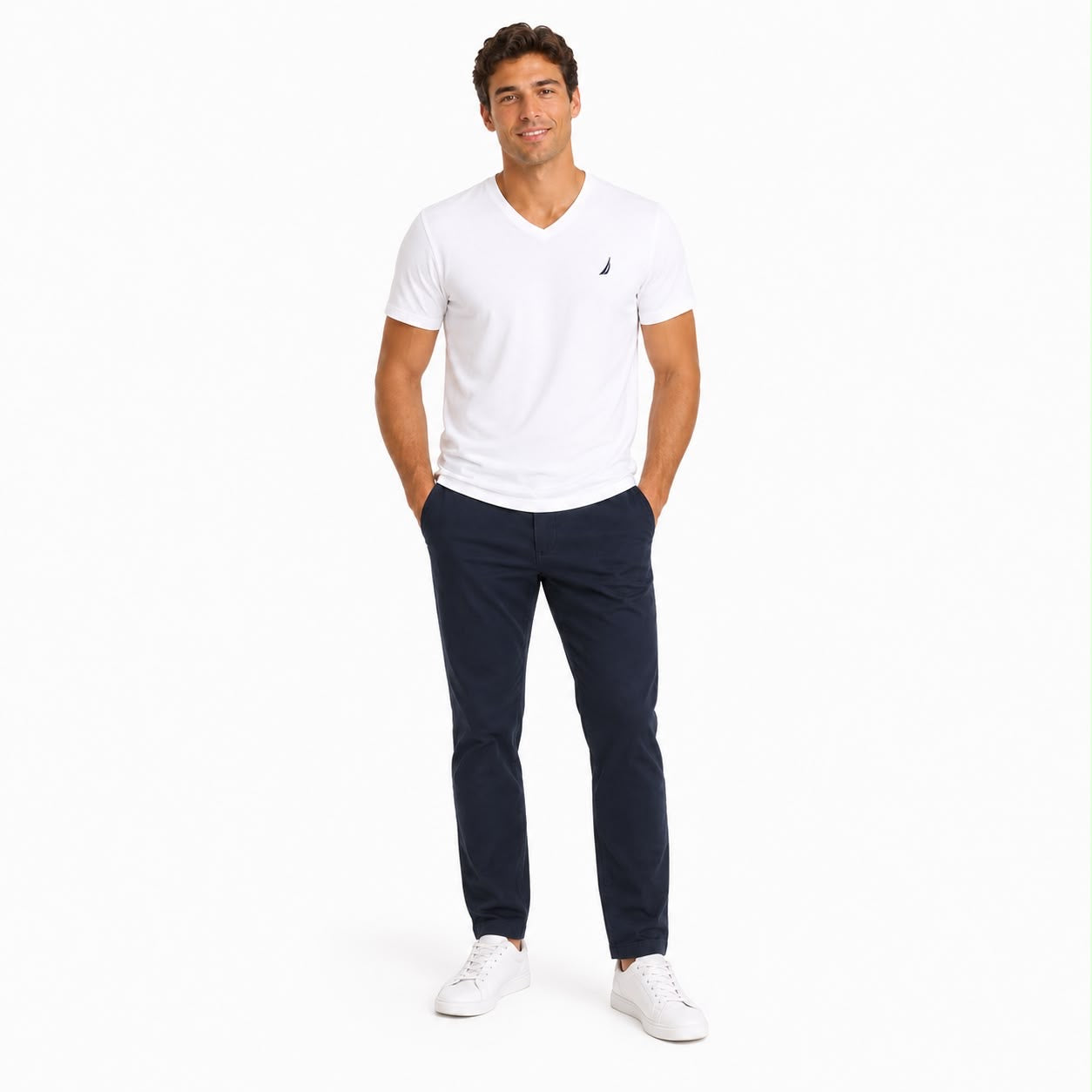 NAUTICA-White V-neck t-shirt