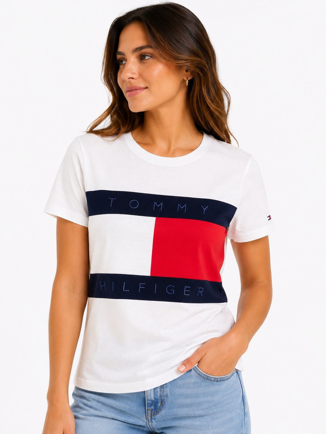 TOMMY HILFIGER-Bold Flag Logo Crewneck T-Shirt