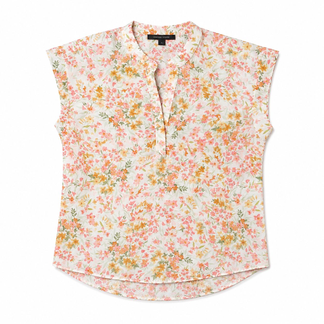 Cynthia Steffe Circle of Trust Alana sleeveless blouse in Orange Blossom print