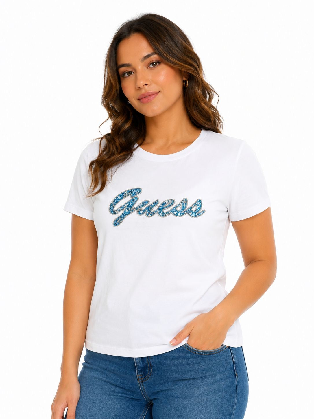 Guess Playera Guess Dama Blanca Logo Script