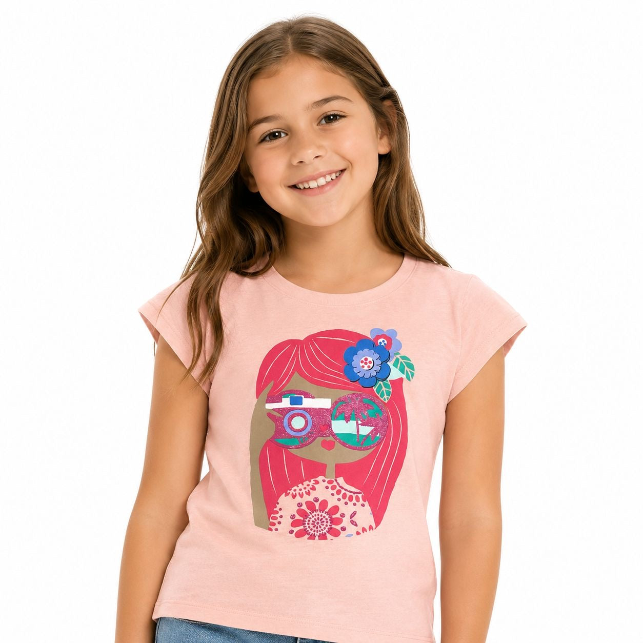 TOUGHSKINS-Pink short-sleeved t-shirt for girls