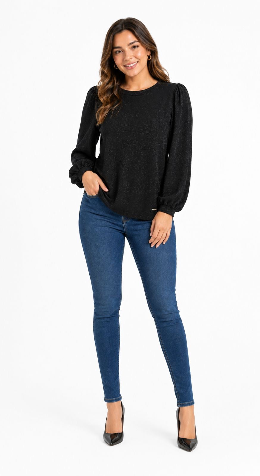 Anne Klein shiny black blouse