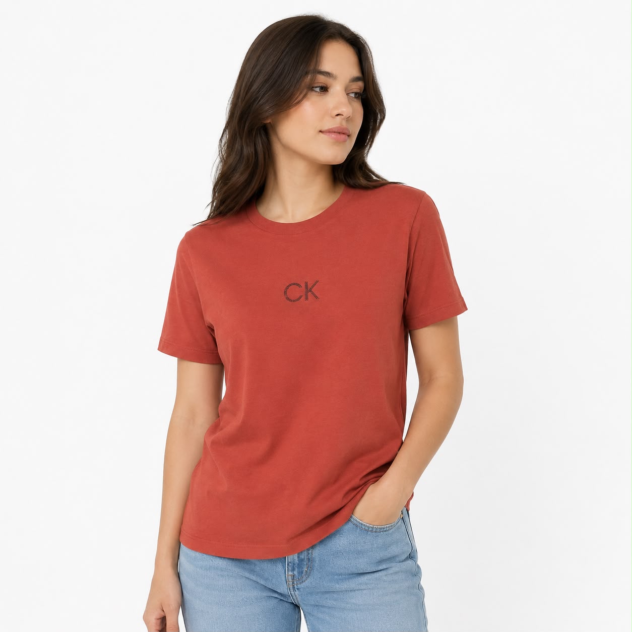 Calvin Klein red cotton t-shirt with a small CK logo