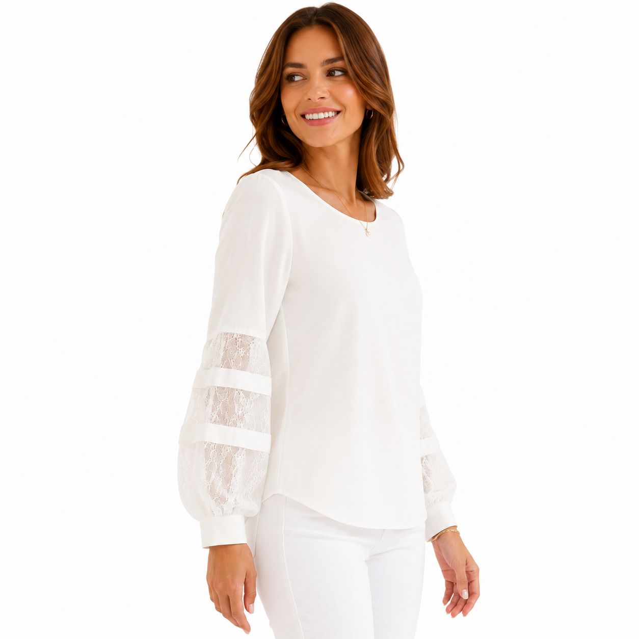Calvin Klein white blouse features long sleeves with panels