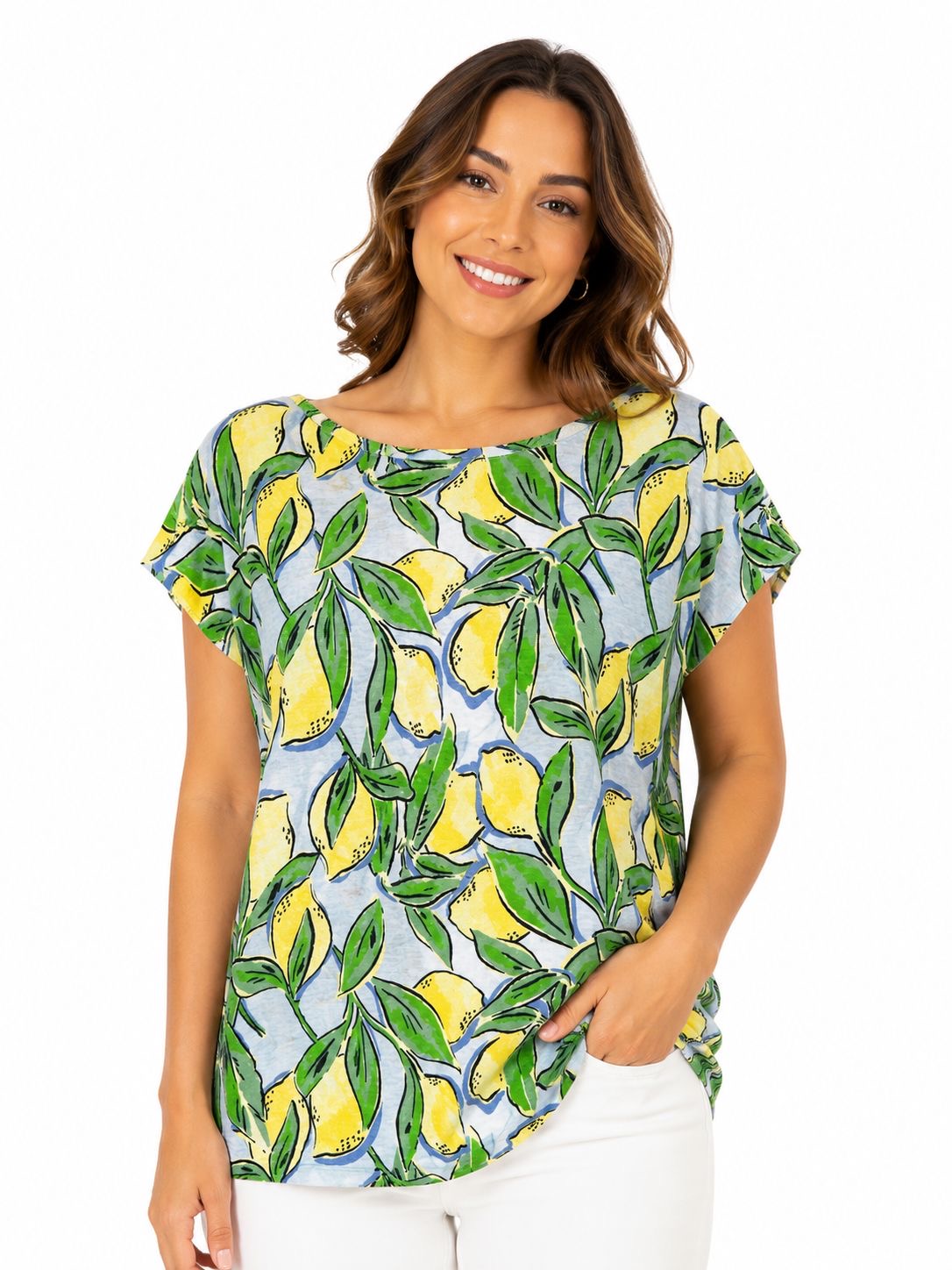 ISAAC MIZRAHI-Linen blouse with lemon print